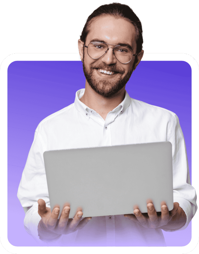 Professional SEO consultant analyzing website performance on laptop