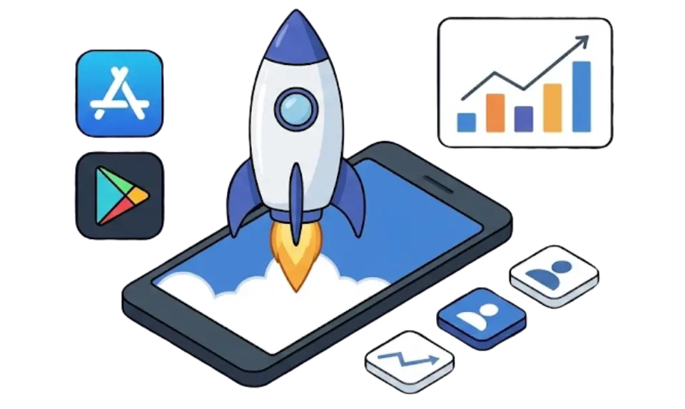 Representing App Deployment & Post Launch Support Graphics